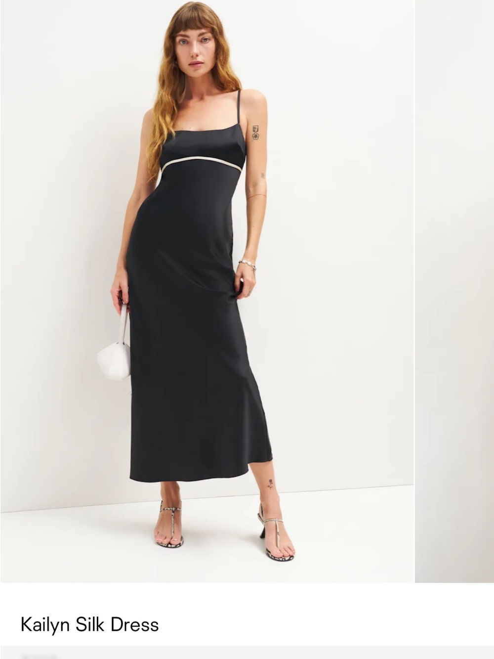 Reformation Black Slip Dress with Cream Trim
